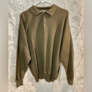 Textures Olive Green Long Sleeve Polo Shirt